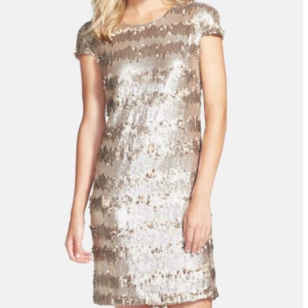 Vera Wang Paillete & Gold Sequin Shift Dress